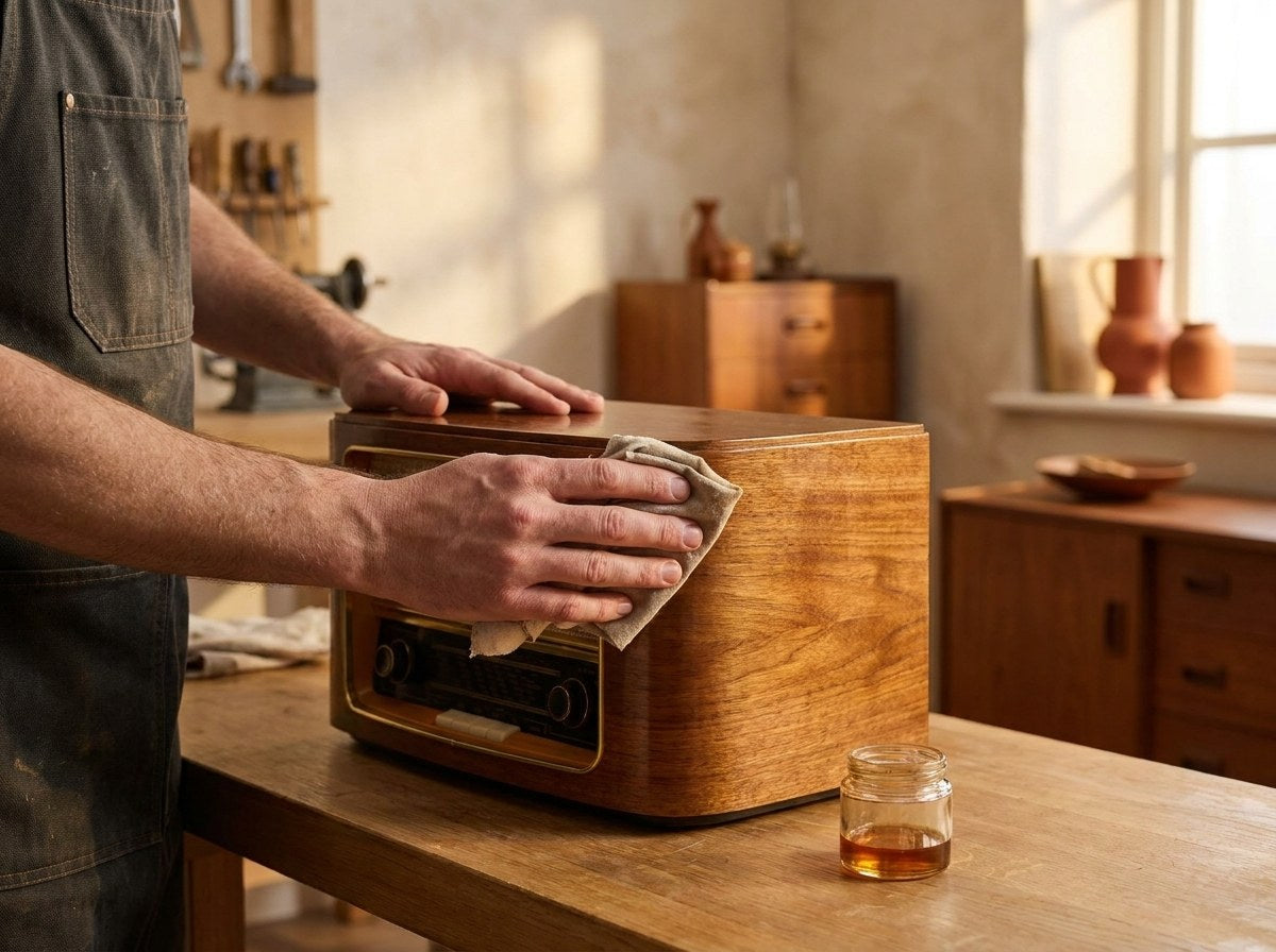 Artisan restaurant le coffret en bois d'une radio vintage
