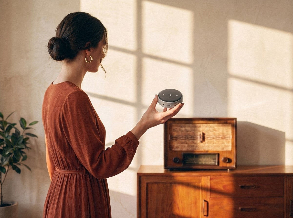 WiiM Mini conectado a una radio vintage modernizada